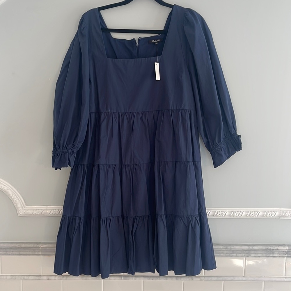 Madewell navy tier dress L NWT